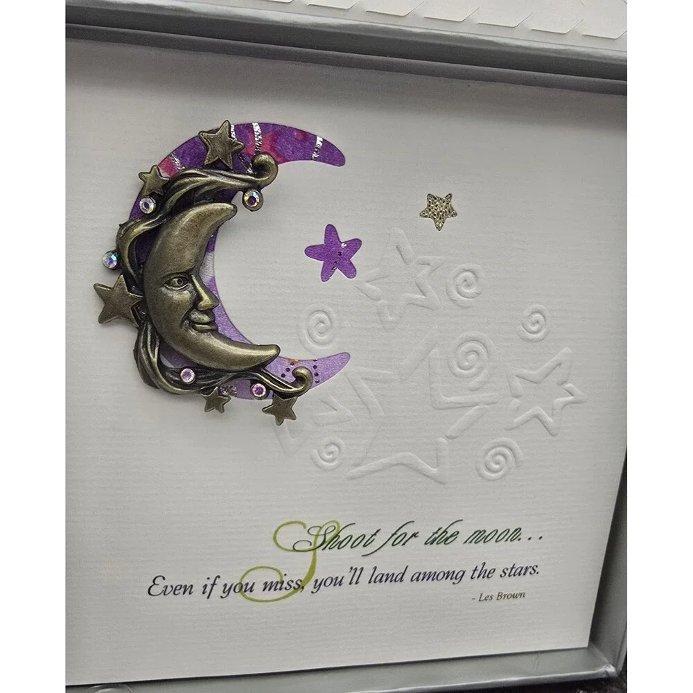 Les Brown Shoot For The Moon Quote & Brooch Pin Moon Face & Stars Celestial